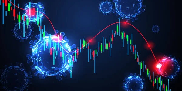 Börskrasch Orsakad Coronavirus Ekonomisk Graf Med Diagram Affärsmässiga Och Finansiella — Stock vektor