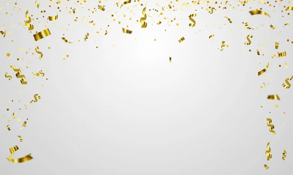 Plantilla Fondo Celebración Con Cintas Oro Confeti Tarjeta Lujo Saludo — Vector de stock