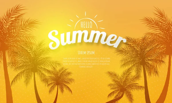 春の夏のフレームポスター ヤシの挨拶の背景 バナーベクトルイラストとポスターカードのデザイン — ストックベクタ