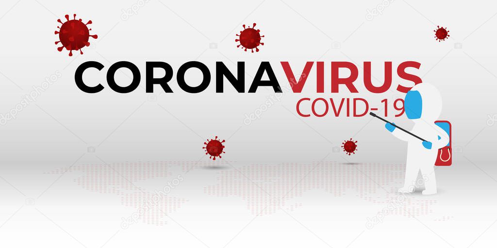 Cartoon Disinfection and decontamination on as a prevention against Coronavirus or Corona virus concept. covid-19 background