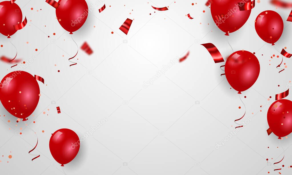 Red balloons, confetti concept design National sovereignty and children s day turkey greeting background. Celebration Vector illustration.