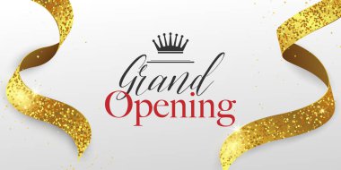 Altın Kurdele Arkaplan Parlak çerçeve şablonuna sahip Büyük Açılış Kartı.