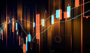 Borsa, diyagramlı ekonomik grafik, iş ve mali kavramlar ve raporlar, soyut teknoloji iletişim konsepti vektör arka planı
