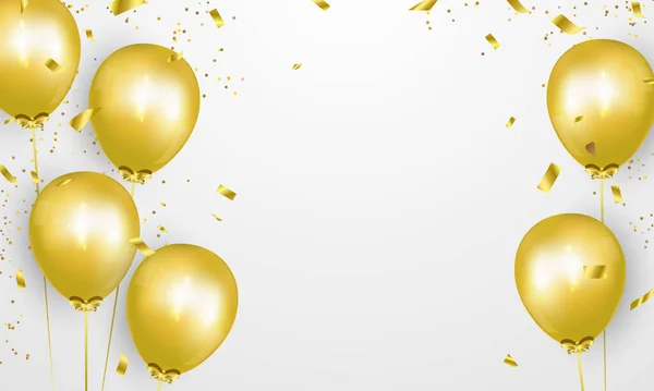 ゴールドバルーンの背景を持つお祝いパーティーバナー 販売ベクトルイラスト グランドオープンカードの豪華な挨拶豊かな — ストックベクタ