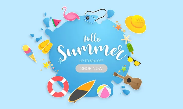 春の夏のフレームポスター リングの挨拶の背景を泳ぐ バナーベクトルイラストとポスターカードのデザイン — ストックベクタ