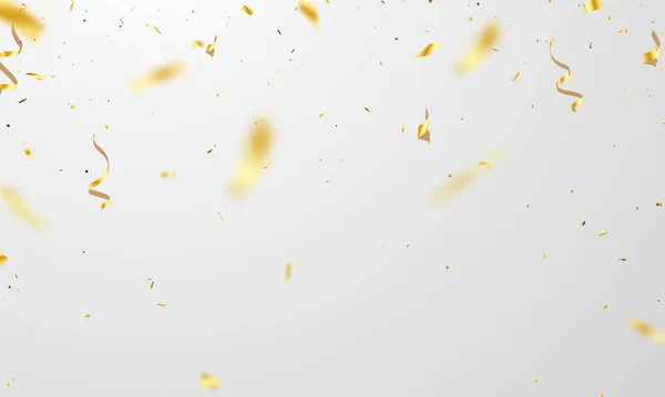 Konfeti altın kurdelelerle kutlama şablonu. Lüks tebrik kartı.