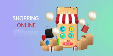 Web sitesinde Alışveriş Online, evdeki kurye tarafından ekran telefonundan servis paketi beliriyor.