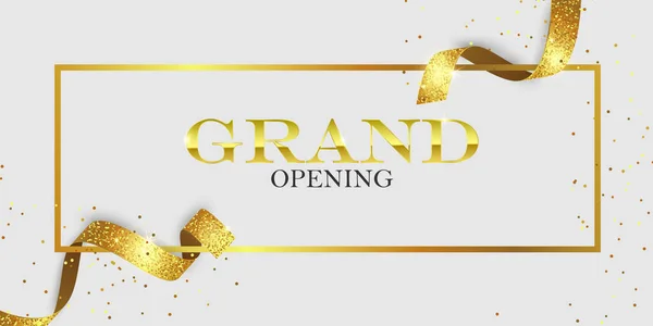 Altın Kurdele Arkaplan Parlak çerçeve şablonuna sahip Büyük Açılış Kartı.