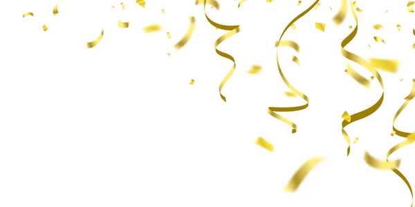 リボン付きコンフェッティゴールドお祝い背景テンプレート 豪華グリーティングリッチカード — ストックベクタ