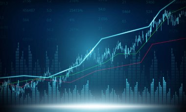 Borsa, diyagramlı ekonomik grafik, iş ve mali kavramlar ve raporlar, soyut teknoloji iletişim konsepti vektör arka planı