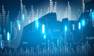 Borsa, diyagramlı ekonomik grafik, iş ve mali kavramlar ve raporlar, soyut teknoloji iletişim konsepti vektör arka planı