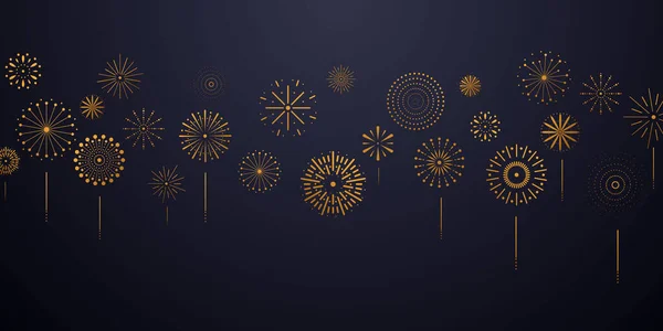 Modello Sfondo Celebrazione Con Fuochi Artificio Oro Biglietto Auguri Lusso — Vettoriale Stock