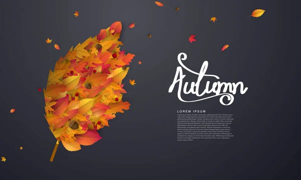 Herfst Vallende Bladeren Achtergrond Vector Sjabloon — Stockvector