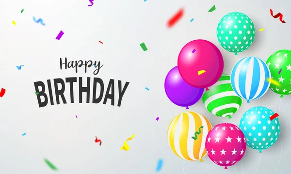 Happy Birthday Luftballons Konfetti Bunten Hintergrund Feier — Stockvektor