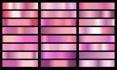 Pembe gradyan krom folyo desenli arka plan ayarlayın. vektör altın, bakır pirinç ve metal şablon.