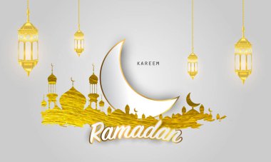 Ramadan kareem 2020 background. vector illustration with mosque and moon, place for text greeting card and banner