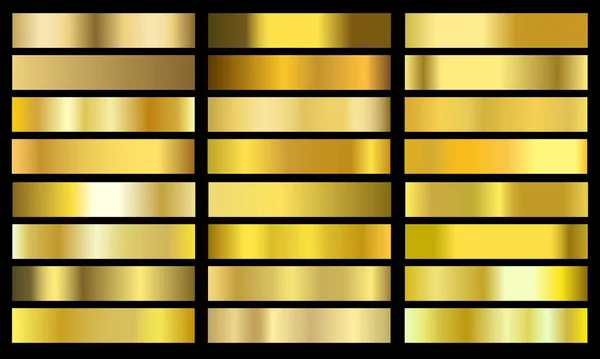 Set Goldverlauf Chrom Farbe Folie Textur Hintergrund Vektor Golden Kupfer — Stockvektor