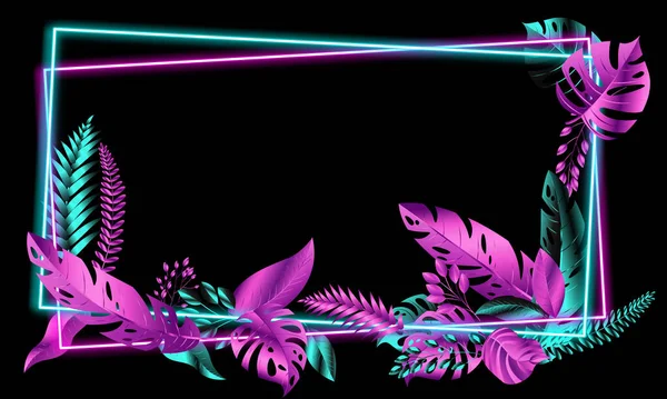 Vector Deixa Neon Azul Rosa Quadro Design Banner Primavera Fundo — Vetor de Stock