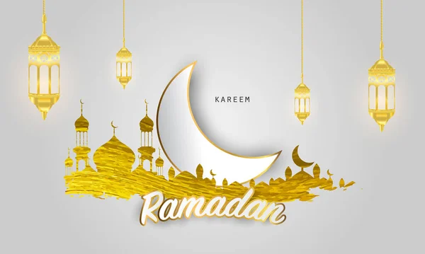 Ramadan Kareem 2020 Sfondo Illustrazione Vettoriale Con Moschea Luna Luogo — Vettoriale Stock