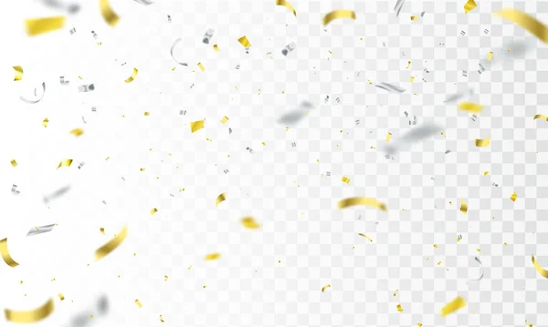 Plantilla Fondo Celebración Con Cintas Gris Confeti Dorado Tarjeta Lujo — Vector de stock