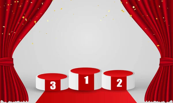 Vítězné Pódium Červenou Oponou Pozadí Návrh Slavnostní Události — Stockový vektor