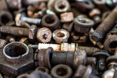 Kullanılan çelik cıvata arka plan Close-up