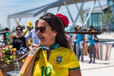 Rostov-On-Don, Rusya-17 Haziran 2018: Brezilya futbol hayranları grup