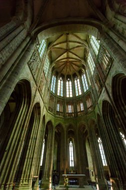 Ortaçağ abbey iç Mont Saint Michel, Fransa