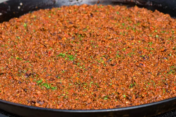 Texture fond de chili con carne, plat de viande épicée — Photo