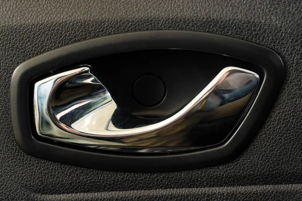 Modern grey chrome car door handle close — Stock Photo, Image
