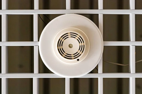 Close up modern smoke detector on a ceiling