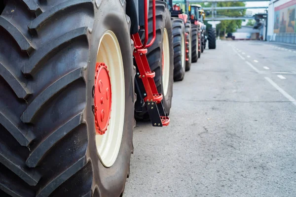 Close up brand new tractor tires at industrial factory — Stock Photo, Image