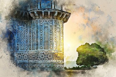 Itimad-ud-Daulah veya Bebek Taj Suluboya resim Agra, Hindistan