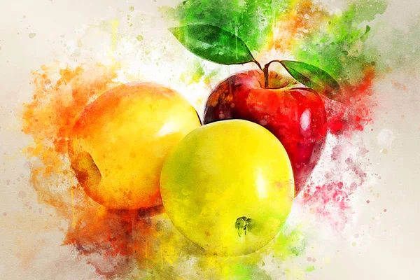 Aquarel schilderij van sappige rijpe appels. Stilleven — Stockfoto