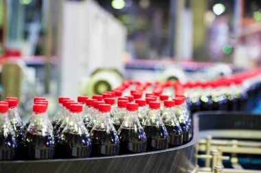 Rostov-On-Don, Rusya -13 Kasım 2018: Coca-Cola fabrikada şişeleme hattı
