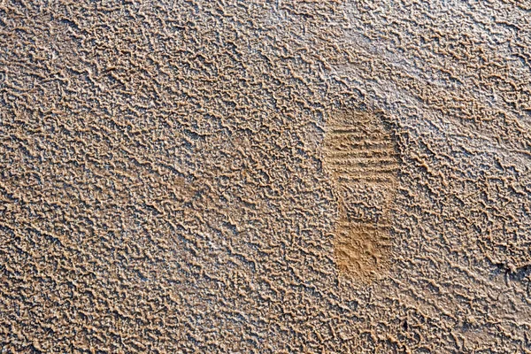 Close up footprint on texture background of saline soil