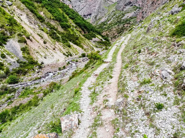 Мальовничий краєвид з вузькою дорогою в літніх горах — стокове фото