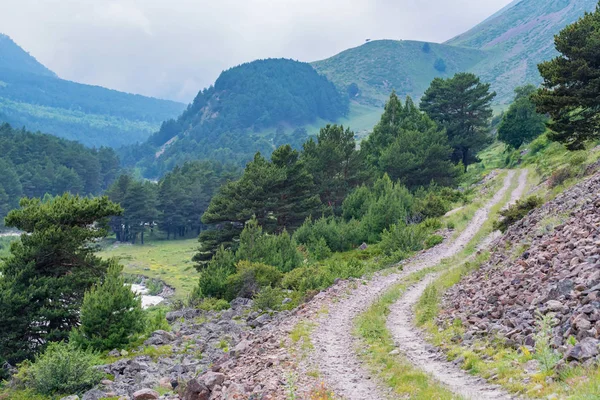 Pintoresco paisaje con carretera estrecha en las montañas de verano — Foto de Stock