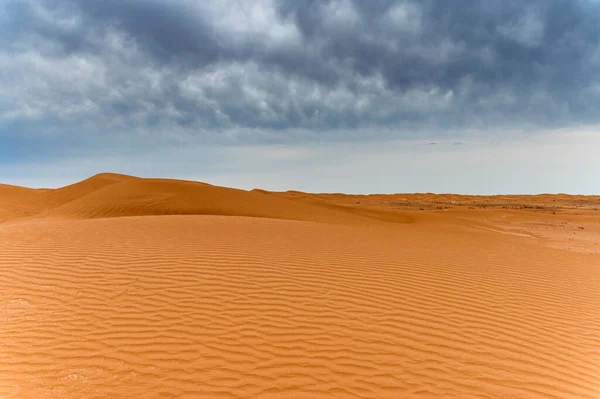 Paisagem deserta pitoresca com dunas e céu dramático — Fotografia de Stock