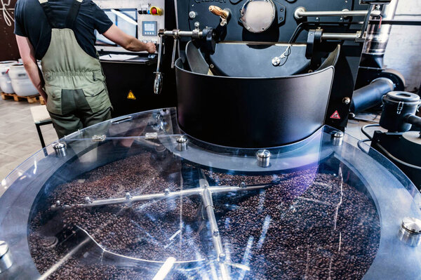 Industrial coffee roasting machine in modern coffee company