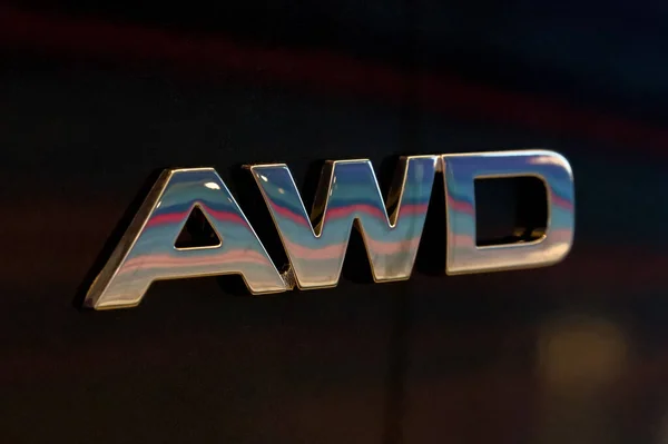 Close-up of four wheel drive sign on a car Stock Photo