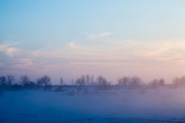 Kırsal kış manzara gün batımında