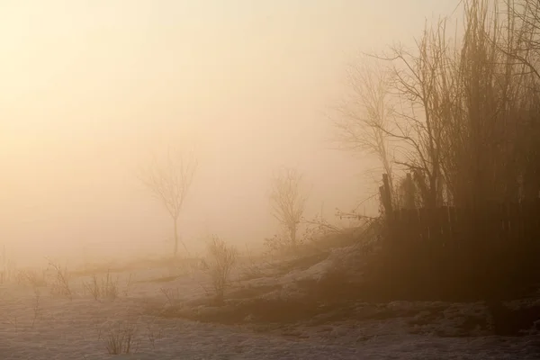 Landsbygden Vinterlandskap Solnedgången — Stockfoto