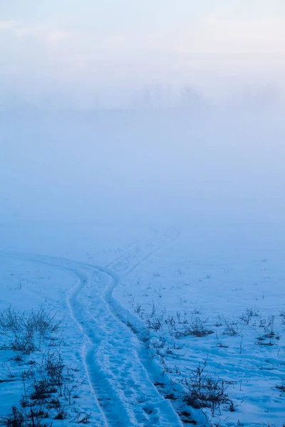 Platteland Winterlandschap Bij Zonsondergang — Stockfoto