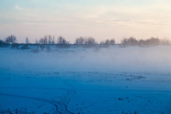 Paisagem Inverno Campo Pôr Sol — Fotografia de Stock