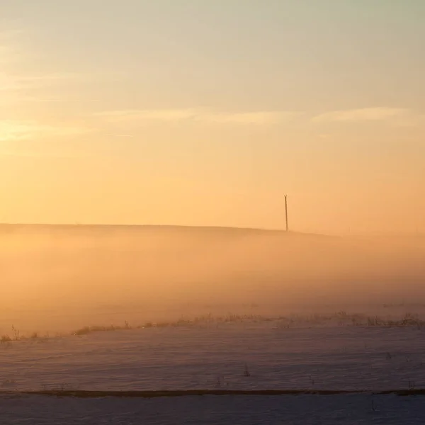 Platteland Winterlandschap Bij Zonsondergang — Stockfoto