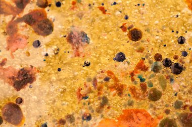 Yağ, su ve renkli mürekkep karışımı ile soyut kompozisyon. Kirliliği kavramı