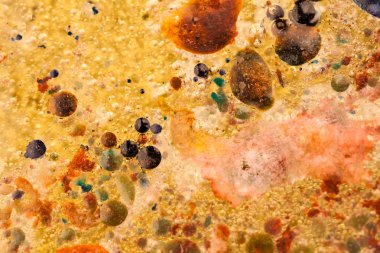 Yağ, su ve renkli mürekkep karışımı ile soyut kompozisyon. Kirliliği kavramı