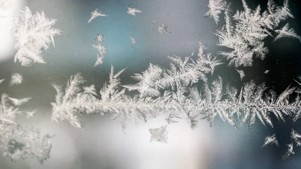Eisblumen Auf Glas Textur Und Hintergrund — Stockfoto