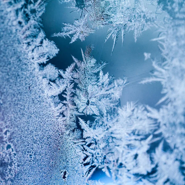 Eisblumen Auf Glas Textur Und Hintergrund — Stockfoto